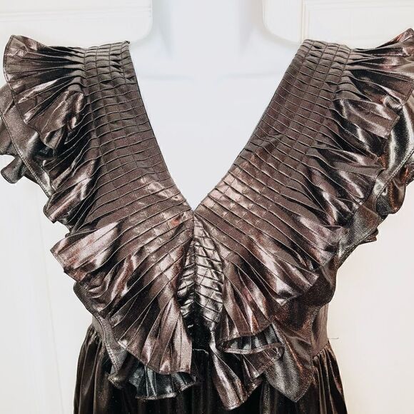 Red Dress Entro Glean On Silver Ash Ruffle Yoke Mini Dress Metallic Silver M J - Picture 5 of 13